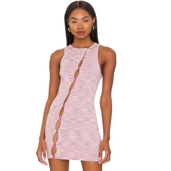 Superdown Zariah Asymmetrical Button Dress in Pink Multi NWOT Small - Picture 1 of 3